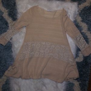 Cream Lace and Knit light sweater SIZE L